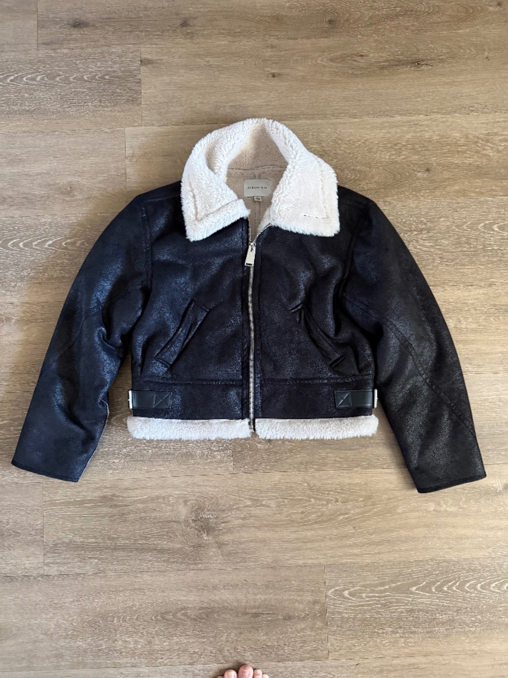 Jasun Wu Faux Shearling Cropped Aviator Jacket